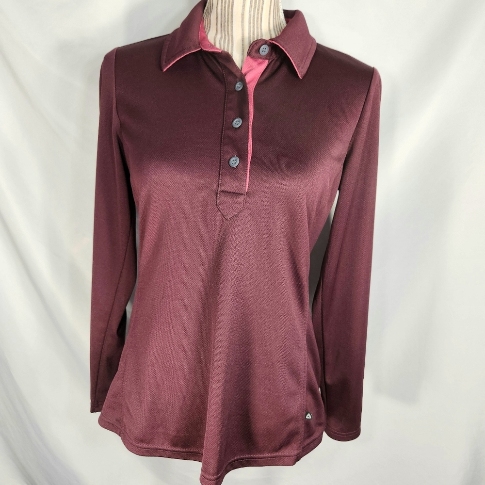 Designer Maroon 1/4 Button Long Sleeve Top Size Small